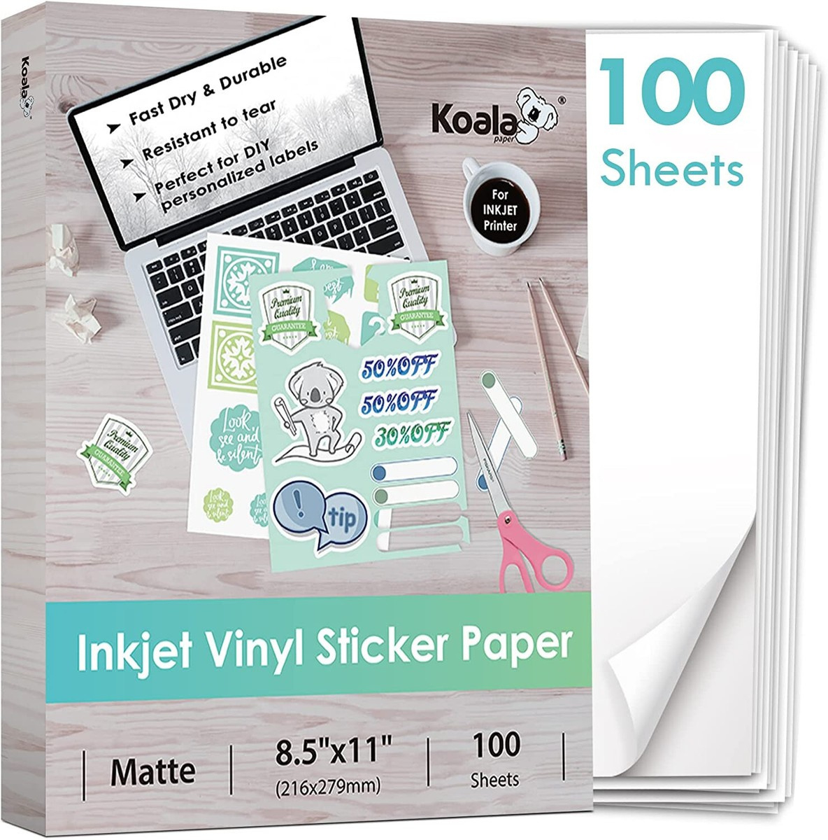 100Er-Pack Koala Bedruckbar Vinyl Aufkleber Papier Wasserdicht Matt Weiß Tintens throughout Sticker Printable Paper