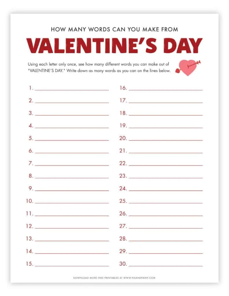 11 Free Printable Valentine&amp;#039;S Day Games And Activities - Pjs And Paint inside Valentines Day Printable Paper