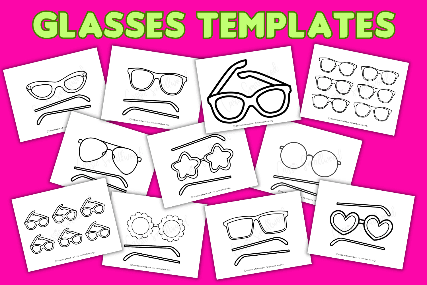 12 Glasses Templates (Sunglasses And Eyeglasses) - Cassie Smallwood throughout Free Printable Paper Glasses Template