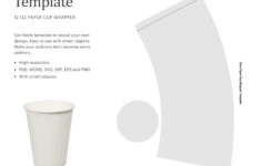 12 Oz Paper Cup Blank Wrapper Template, Party Cup Wrapper Template with Printable Paper Cup Template