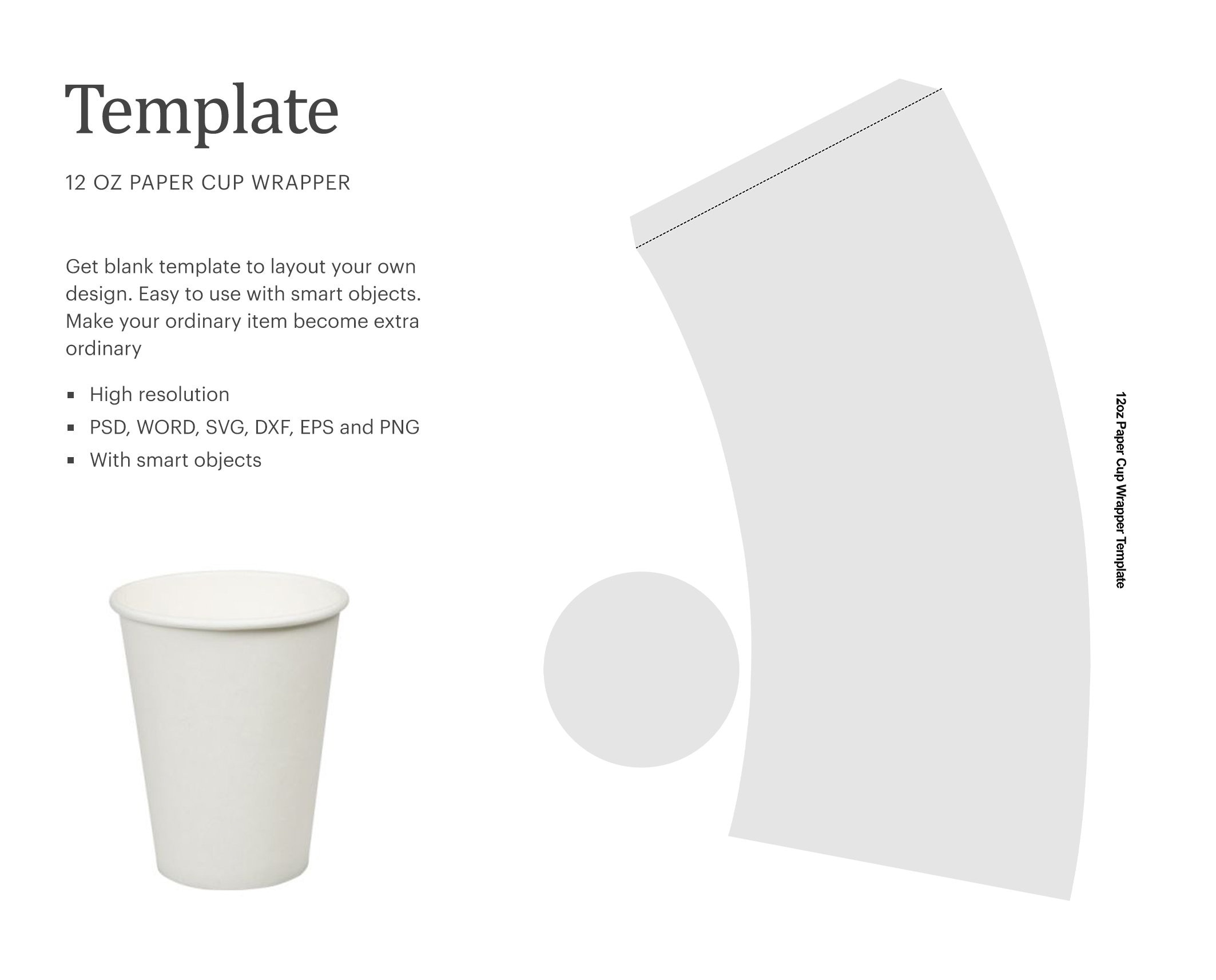 12 Oz Paper Cup Blank Wrapper Template, Party Cup Wrapper Template with Printable Paper Cup Template