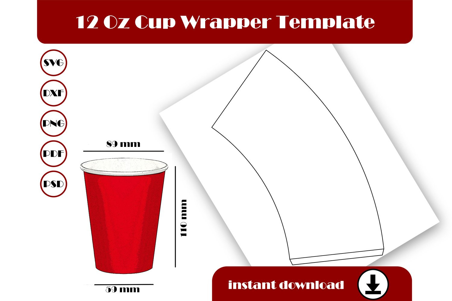 12Oz Cup Wrapper Template 8.5X11 Sheet Printable with regard to Printable Paper Cup Template