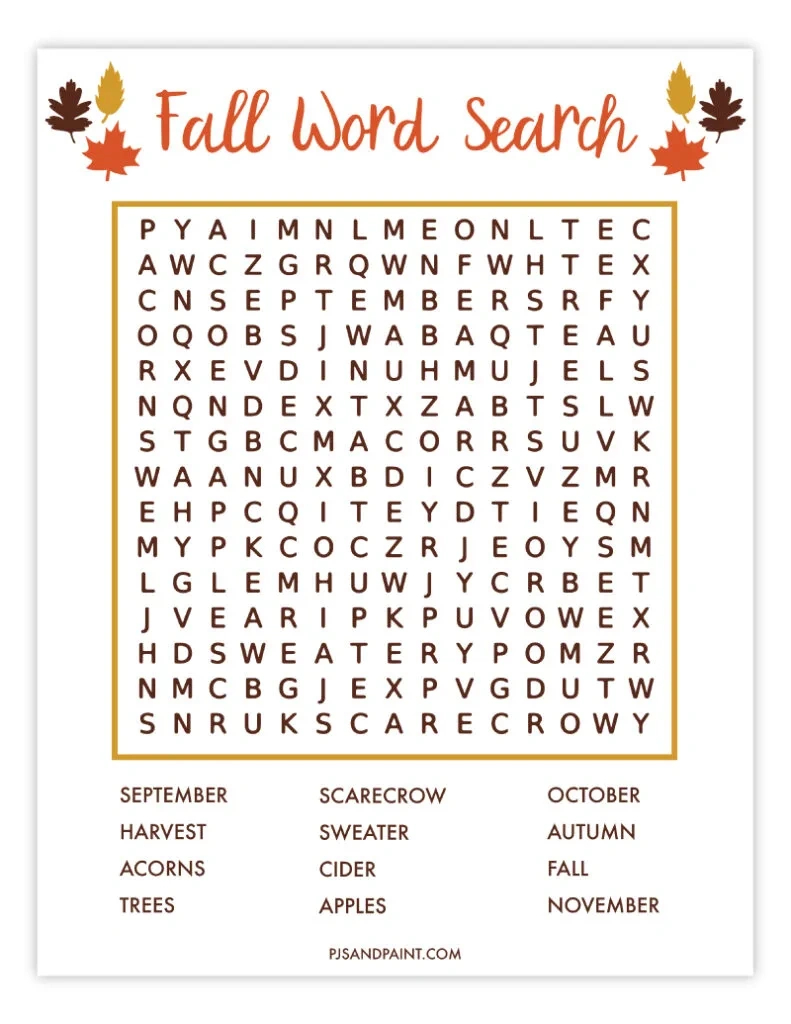 14 Free Printable Fall Games And Activities - Pjs And Paint with Printable Paper Games For Adults