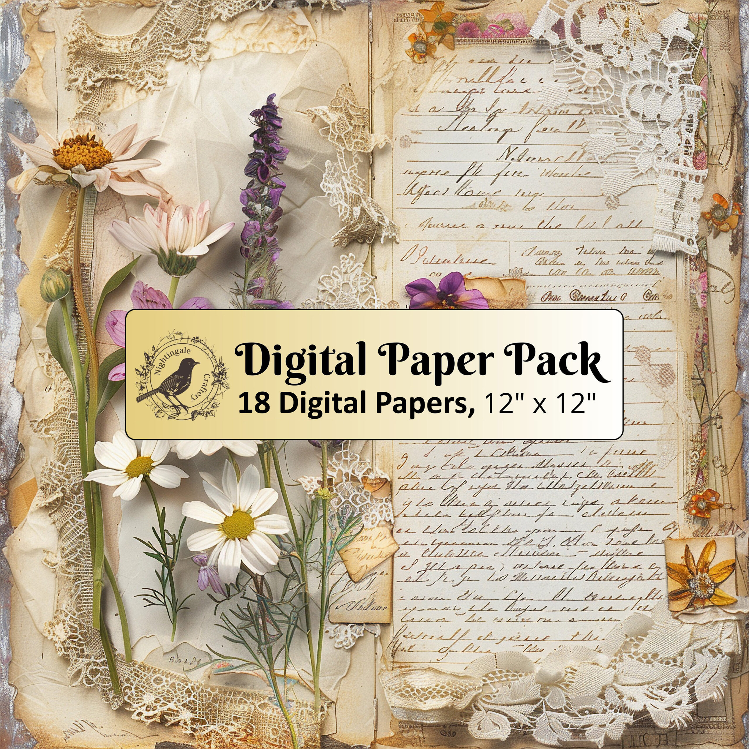 18 Wildblumen Und Spitzenpapiere, 12 X 12 Digital Paper Pack, Junk regarding Printable Paper Pack