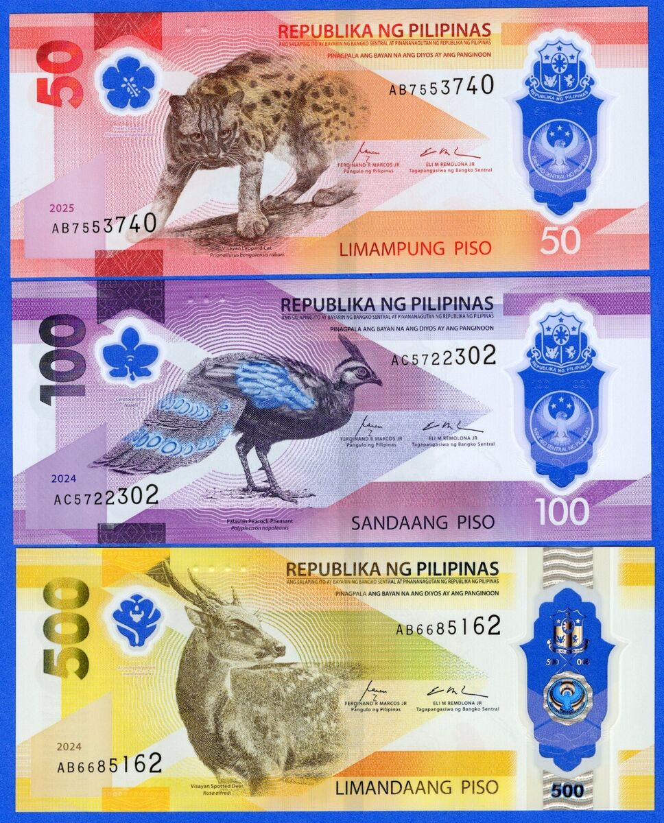 2025 2024 Philippines New Polymer Set - 50, 100, 500 Piso Unc regarding Printable Paper Money Philippines