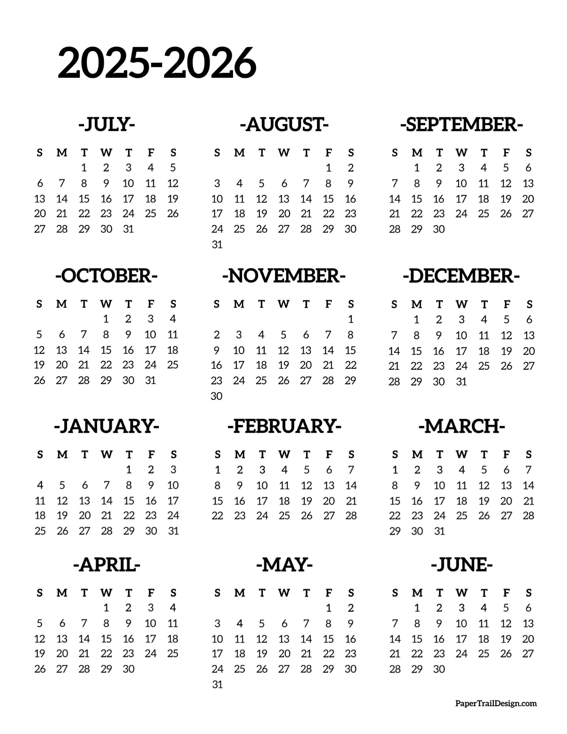 2025-2026 School Year Calendar Free Printable - Paper Trail Design pertaining to 2025 Calendar Printable Paper Trail Design