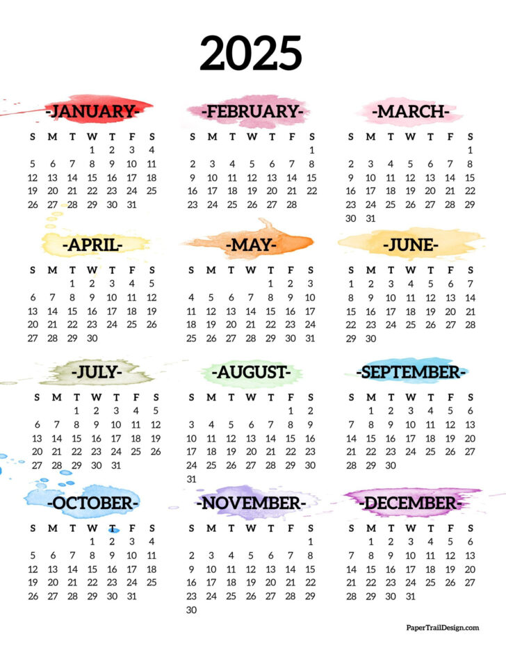 2025 Calendar Printable Paper Trail Design