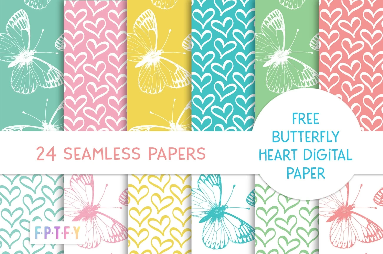 24 Free Butterfly Hearts Digital Paper Pattern - Free Pretty pertaining to Printable Paper Pattern
