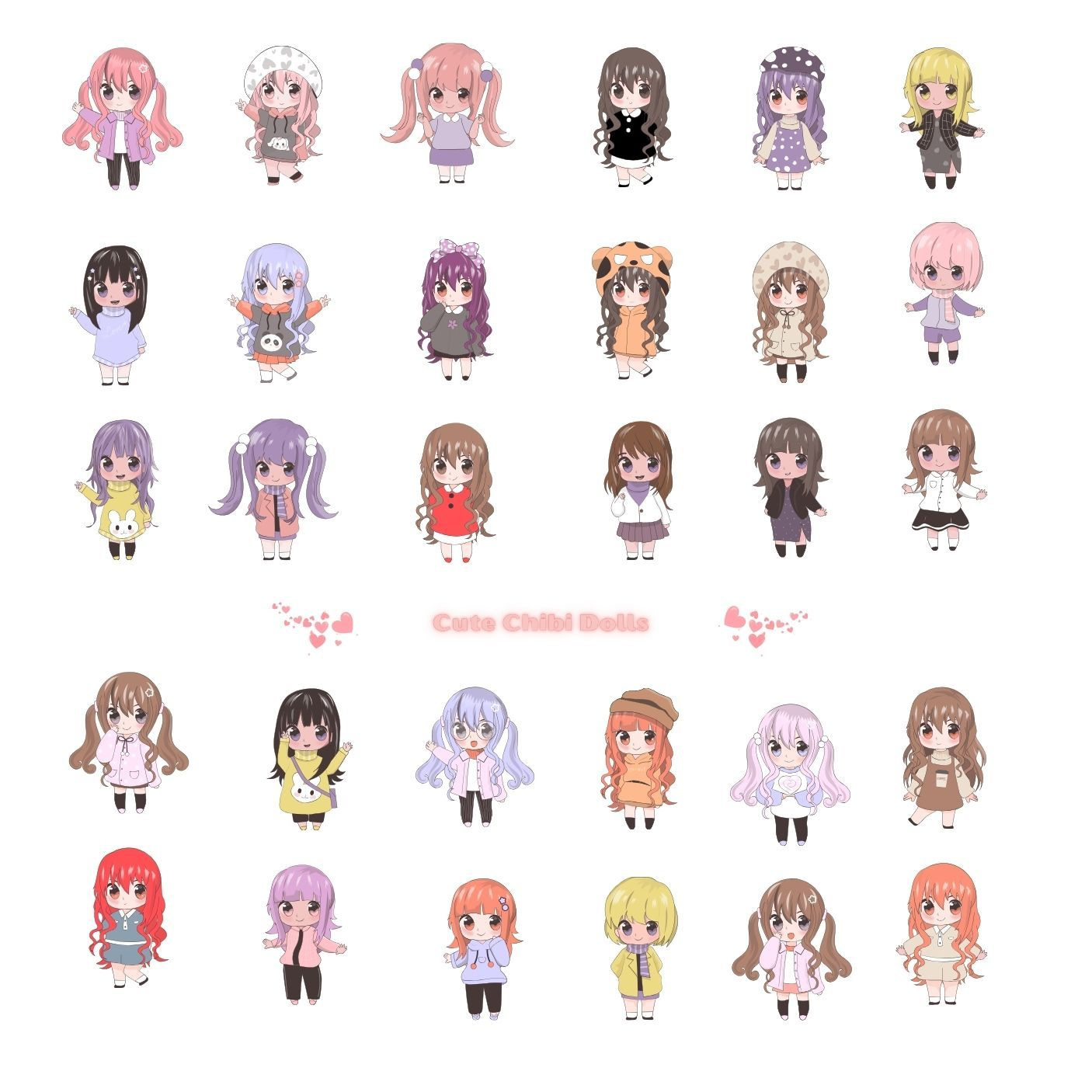 30 Printable Chibi Dolls, Printable Paper Dolls, Printable throughout Printable Paper Doll Chibi