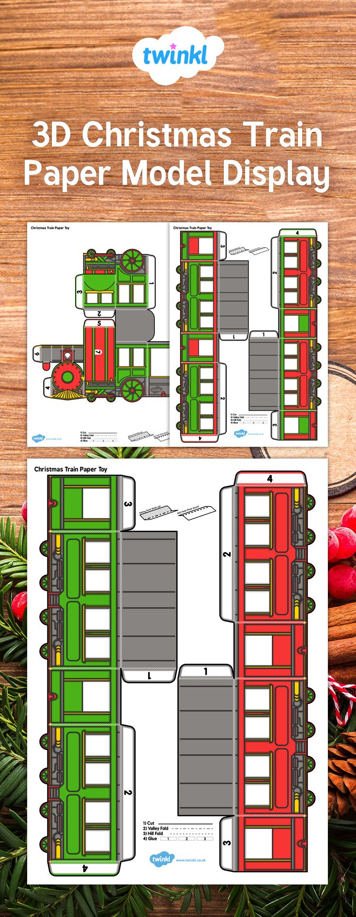 3D Christmas Train Paper Model Display for Printable Paper Train