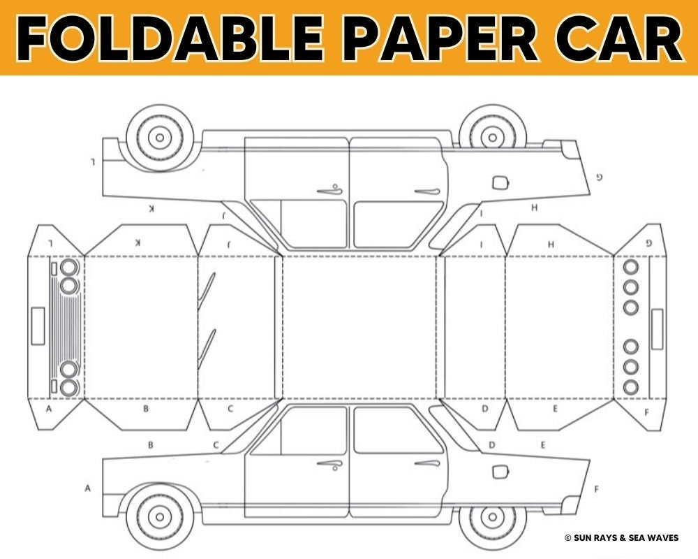3D Foldable Paper Car- Printable Download - Color, Cut, Fold intended for Printable Paper Car