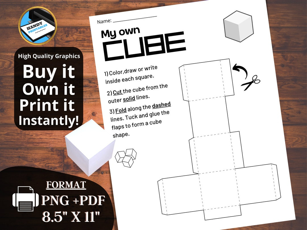 3D Paper Box Template, Small Cube Template, 3D Shape Printable, 3D Shape Cutout Activity, Paper Cube Template, Pdf, Png, Instant Download - Etsy.de for Printable Paper Cube