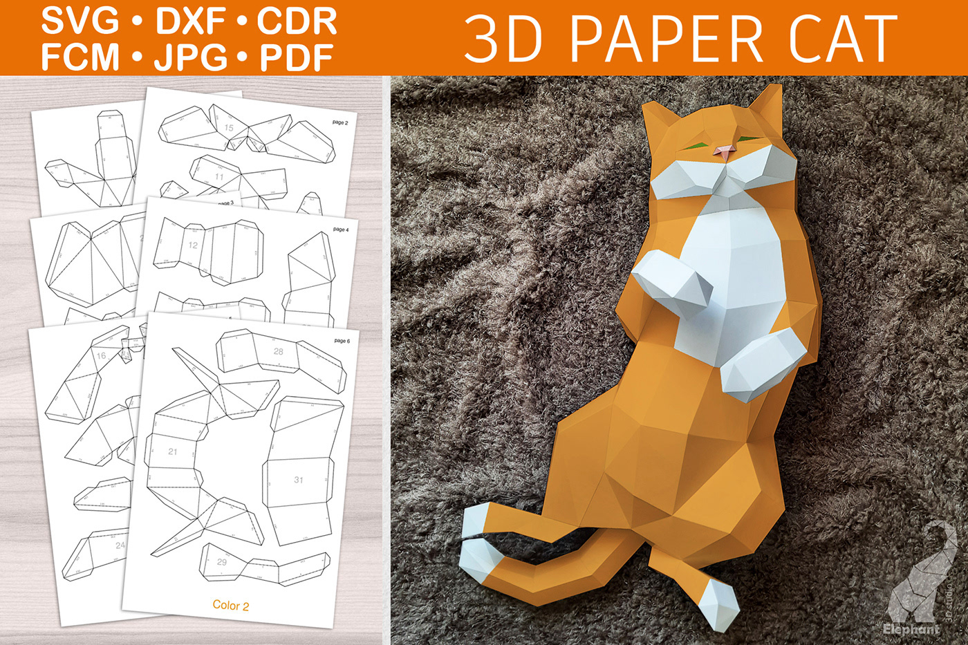 3D Papercraft Cat Template :: Behance within Printable 3d Paper Animals Templates