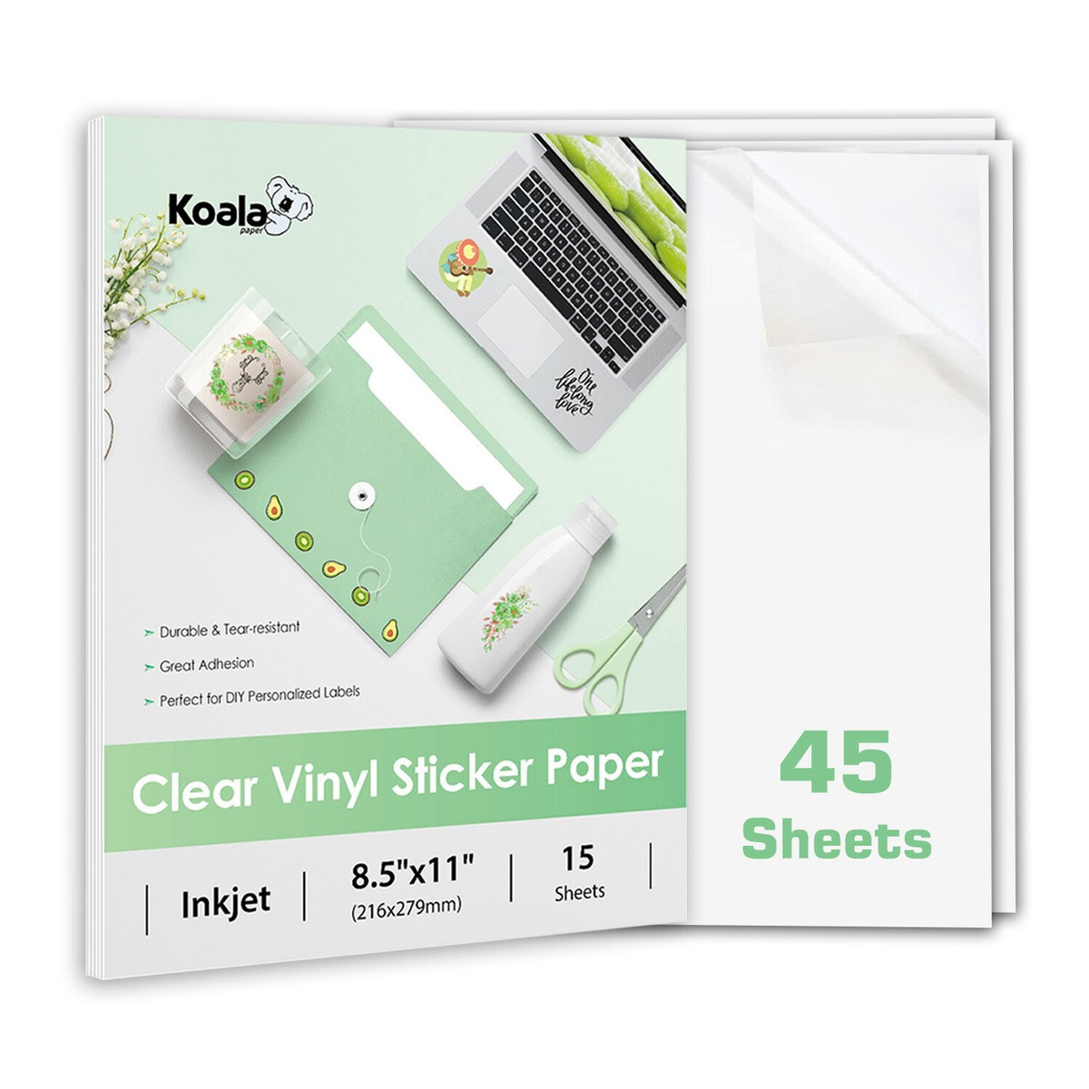 45 Koala Clear Sticker Paper For Inkjet Printer, Waterproof in Clear Printable Paper