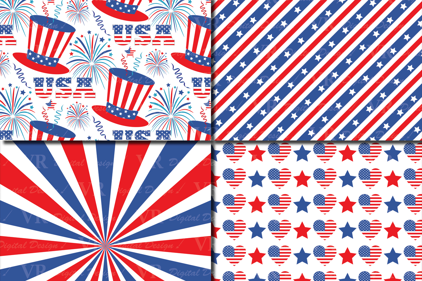 4Th Of July Digital Paper / Usa Independence Day Patriotic pertaining to Patriotic Printable Paper