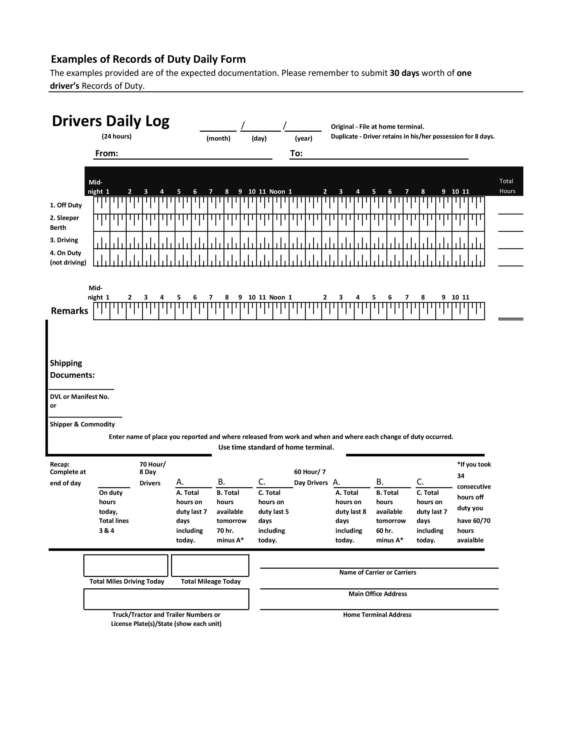 50 Printable Driver&amp;#039;S Daily Log Books [Templates &amp;amp; Examples] inside Printable Paper Logs For Truckers