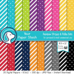 8.5X11 Rainbow Striped & Polka Dot Digital Paper Pack, Primary Within Polka Dot Printable Paper