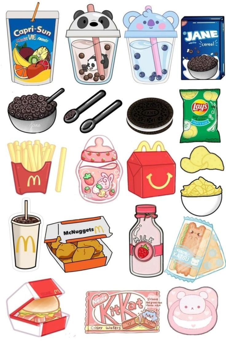 Assortment Of Food Items On White Background in Printable Paper Doll Food