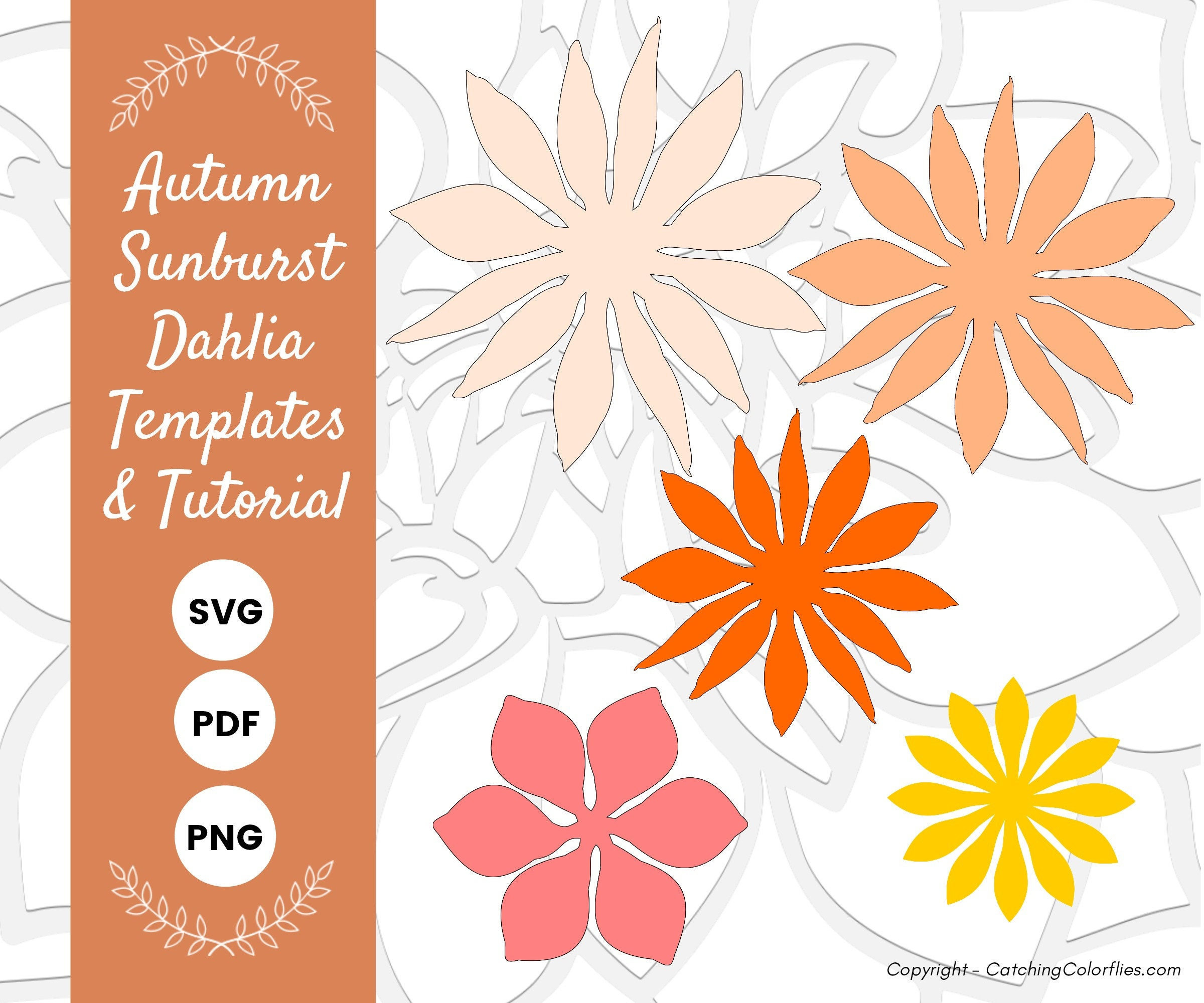Autumn Sunburst Paper Dahlia Flower Templates And Tutorial, Dahlia for Printable Paper Dahlia Template