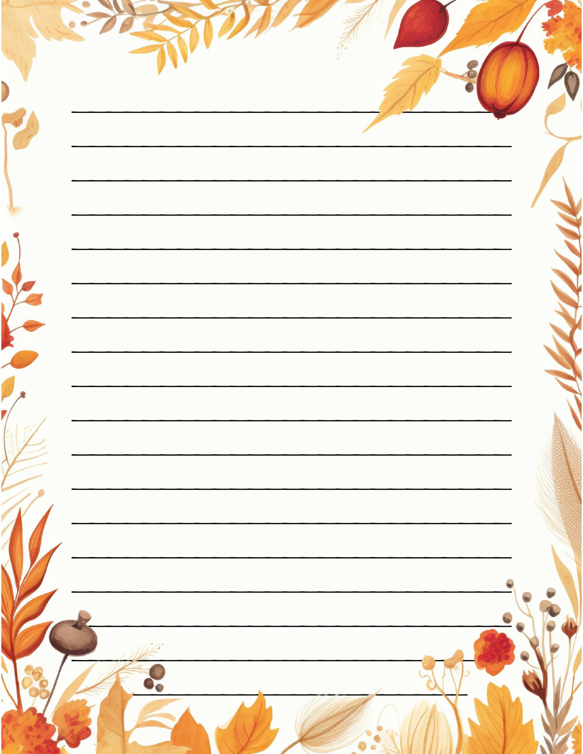 Autumn Themed Lined And Unlined Writing Papers, Two Designs - Etsy intended for Fall Themed Printable Paper