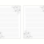 Black And White Floral Lined Paper, Printable Stationery Paper Within Black And White Printable Paper