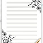 Black And White Floral Lined Paper, Printable Stationery Paper Within Free Printable Paper For Writing Letters