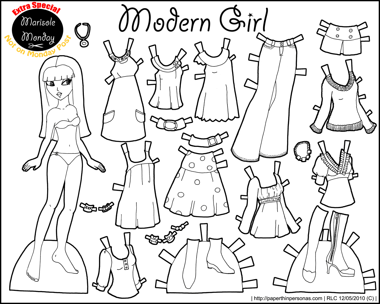 Black And White Printable Paper Doll • Modern Girl in Free Printable Paper Dolls to Color