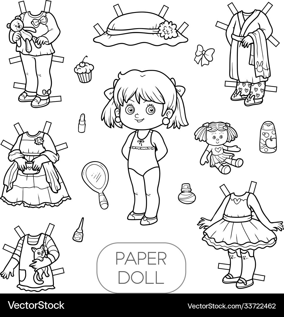 Black And White Set Paper Doll Clothes Royalty Free Vector with Black and White Printable Paper Dolls