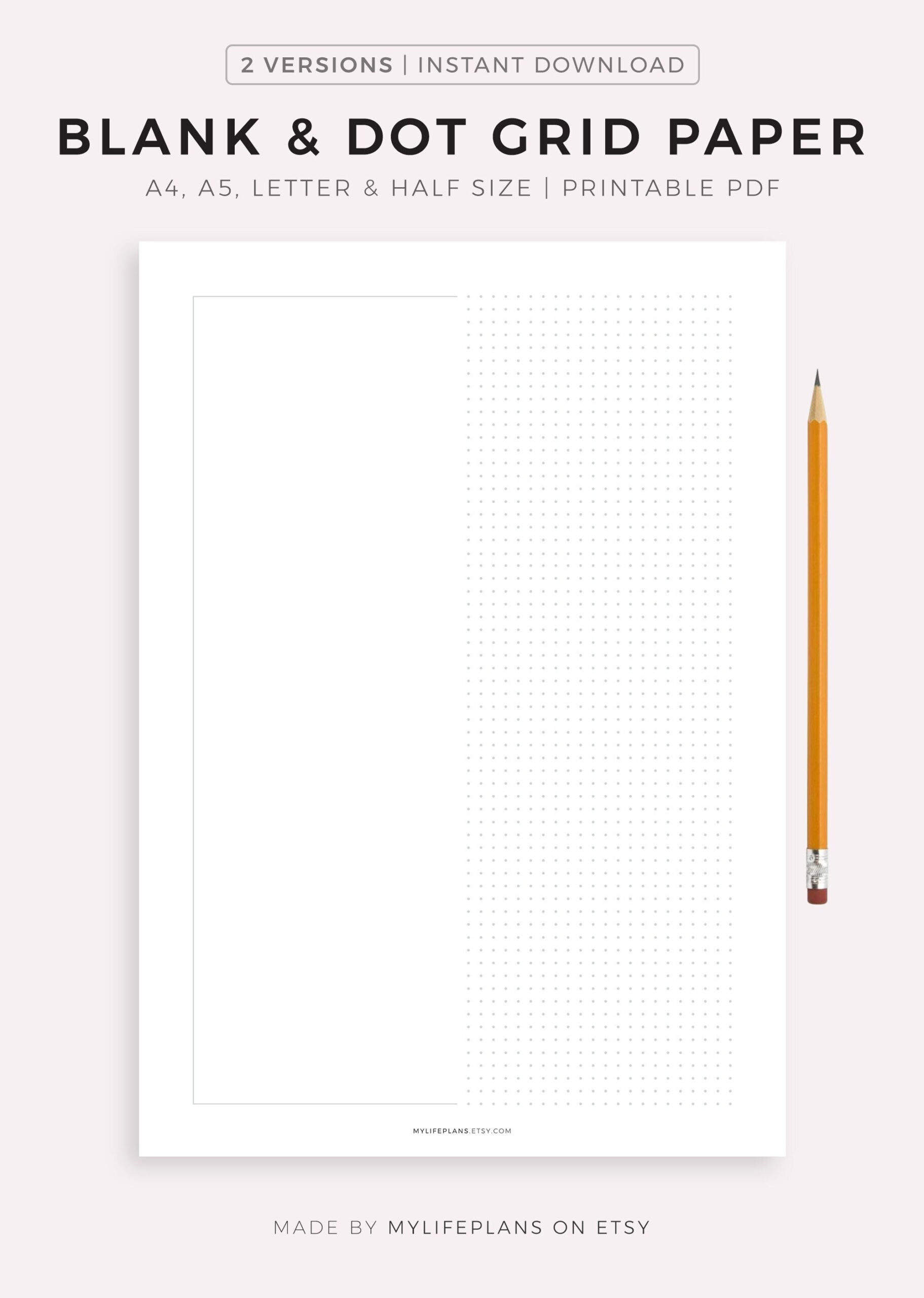 Blank &amp;amp; Dot Grid Paper Printable, A4/A5/Letter/Half Size, Instant inside Printable Letter Size Dot Grid Paper