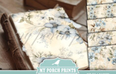 Blue Floral Scrappy Papers, Junk Journal, Pages, Flowers, Vintage in Etsy Printable Paper