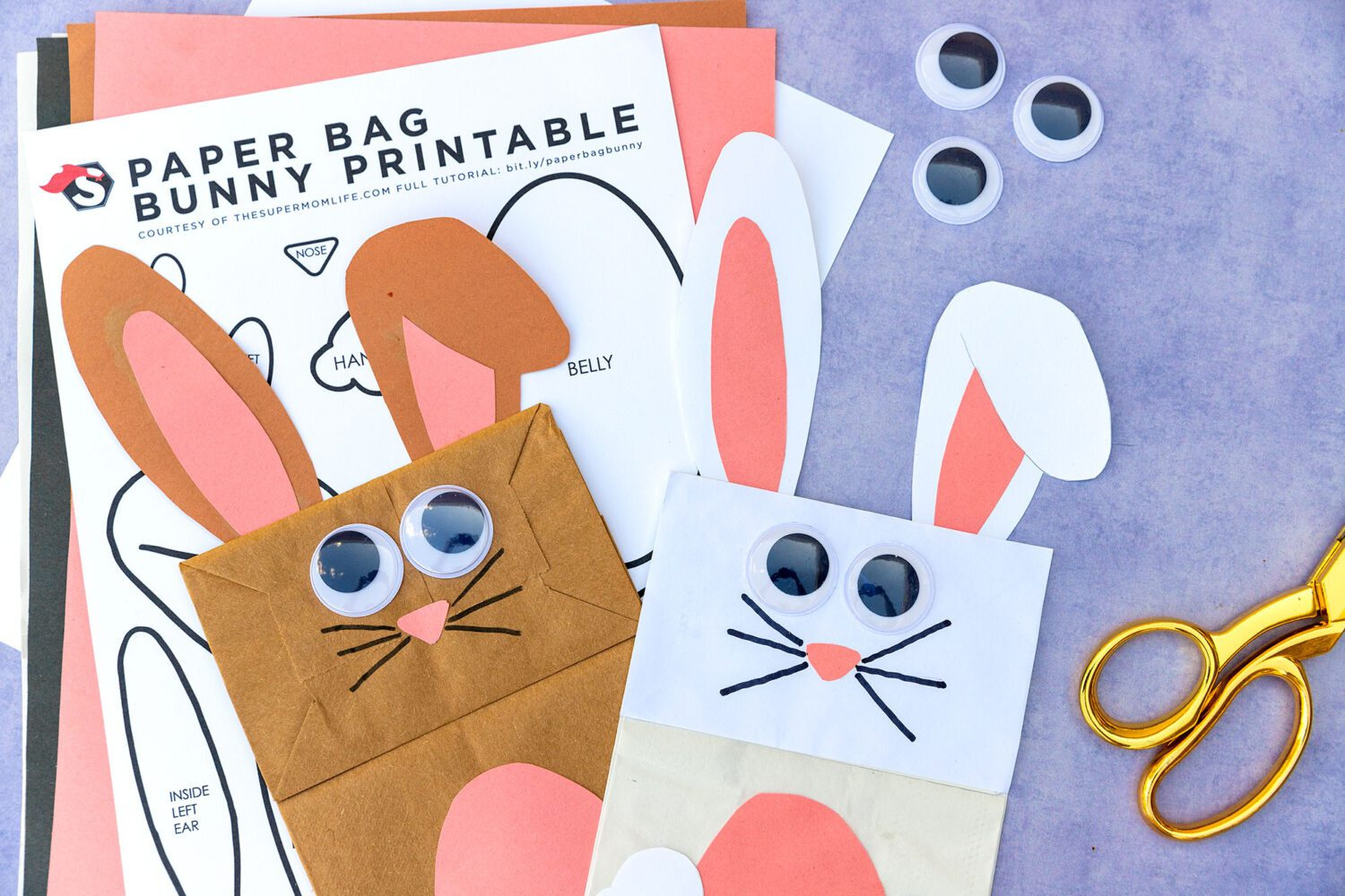 Bunny Paper Bag Craft Printable Template - The Super Mom Life in Printable Paper Bag Bunny Template