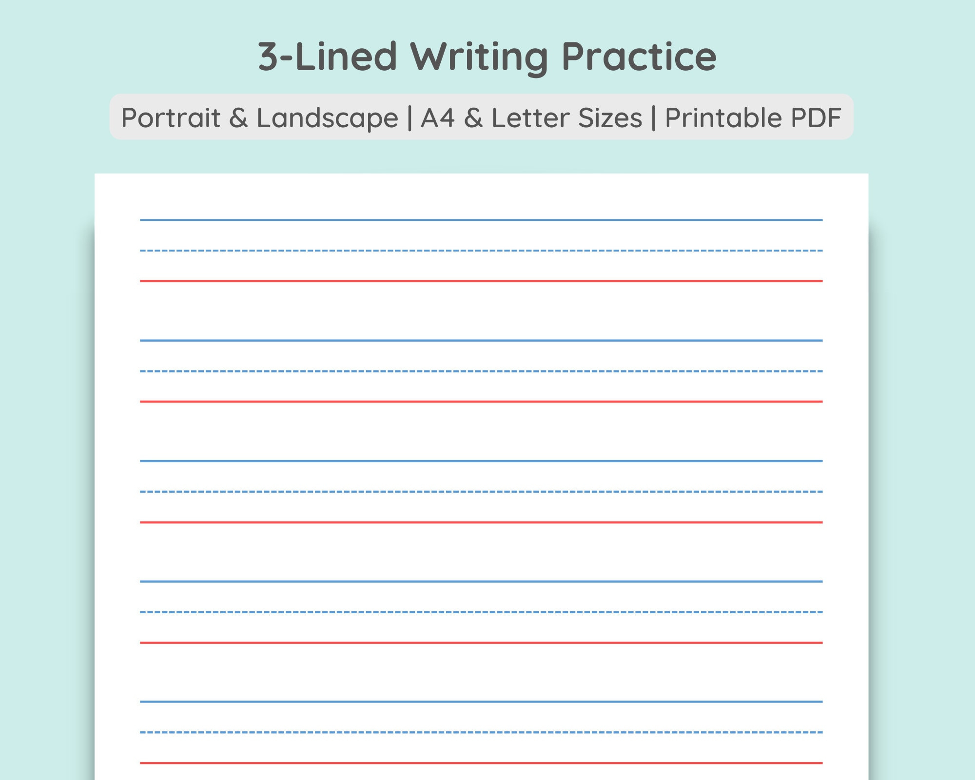 Buy 3-Lined Writing Practice Paper | Handwriting Penmanship in 3 Lined Paper Printable
