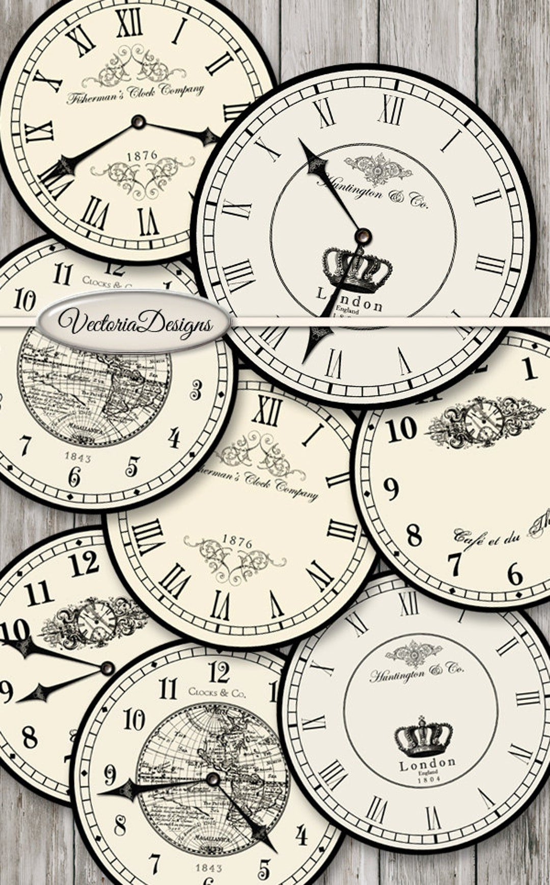 Buy Large Vintage Clocks, Printable Clock Face, Paper Clock Face, Steampunk Clock, Digital Clock Face, Clock Template, Scrapbook Paper 000679 Online within Paper Clock Printable