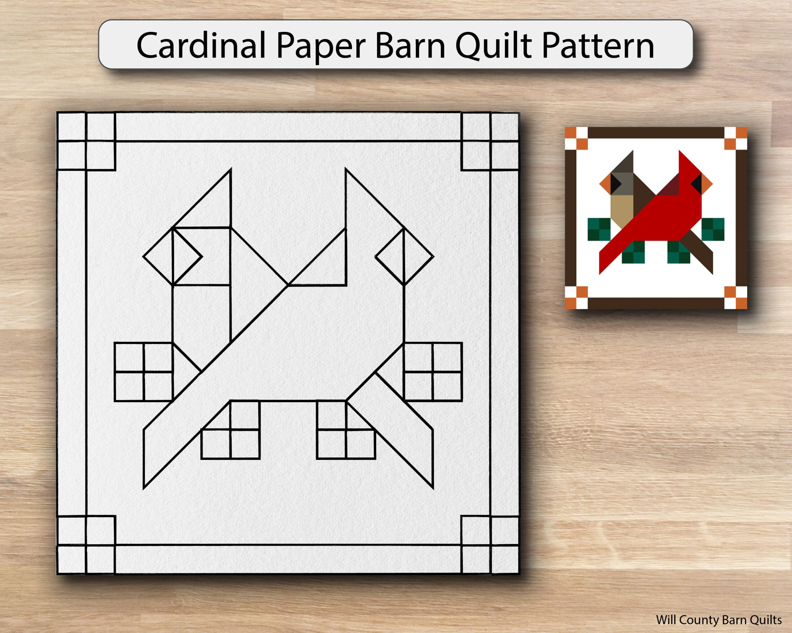 Cardinal Paper Printed Barn Quilt Pattern (Sizes) - Etsy intended for Printable Paper Quilt