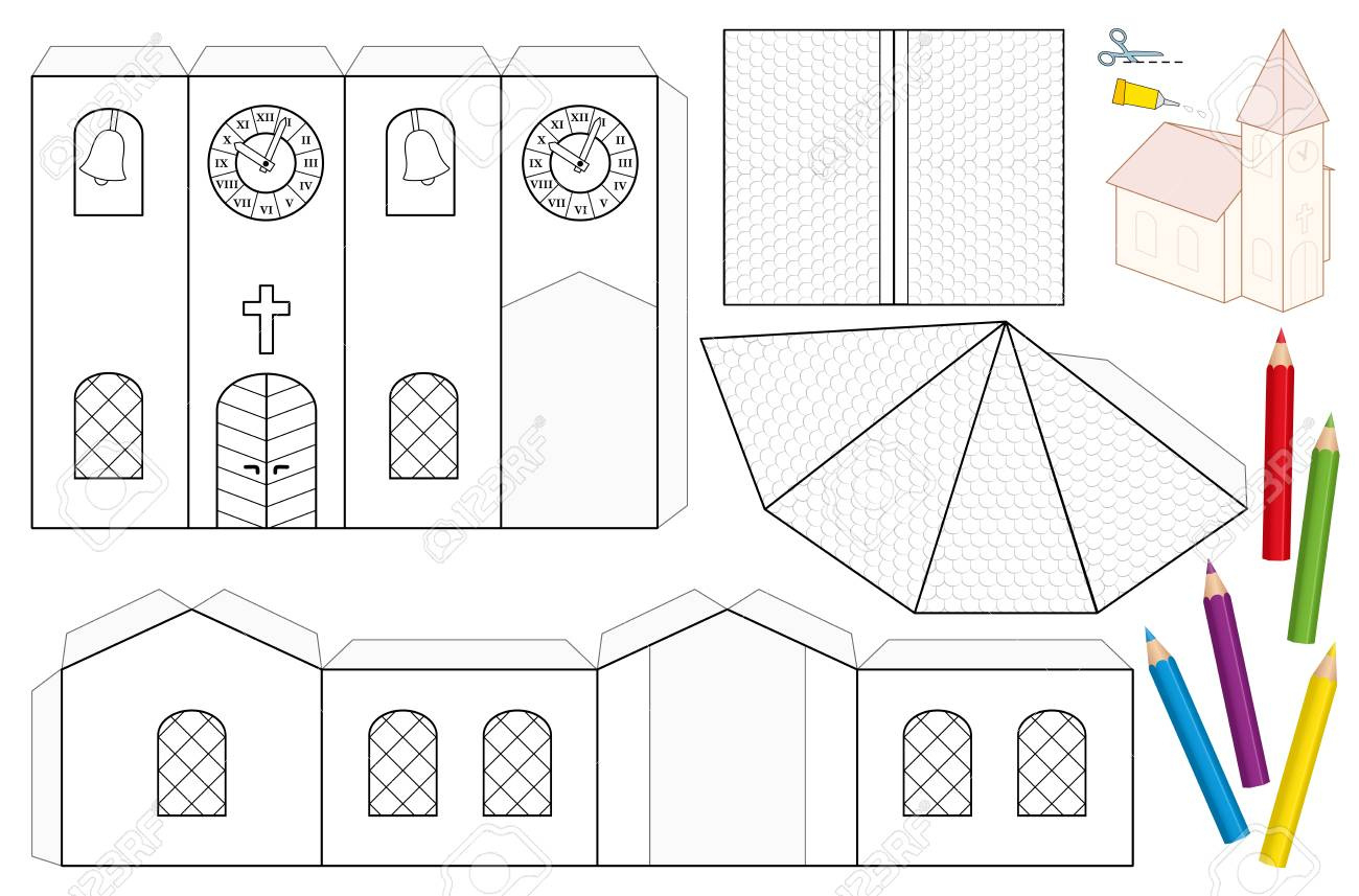 Church Paper Craft Sheet. Unpainted Cut-Out Template For Children within Free Printable Paper Church Template