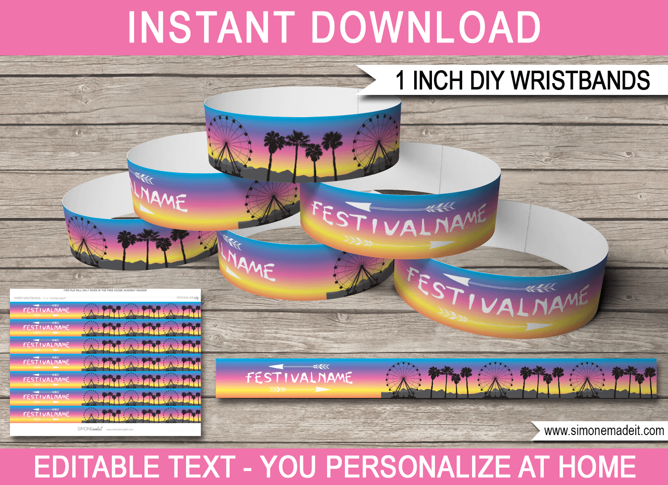 Coachella Party Printable Wristbands | Printable Party Decorations intended for Printable Paper Wristbands
