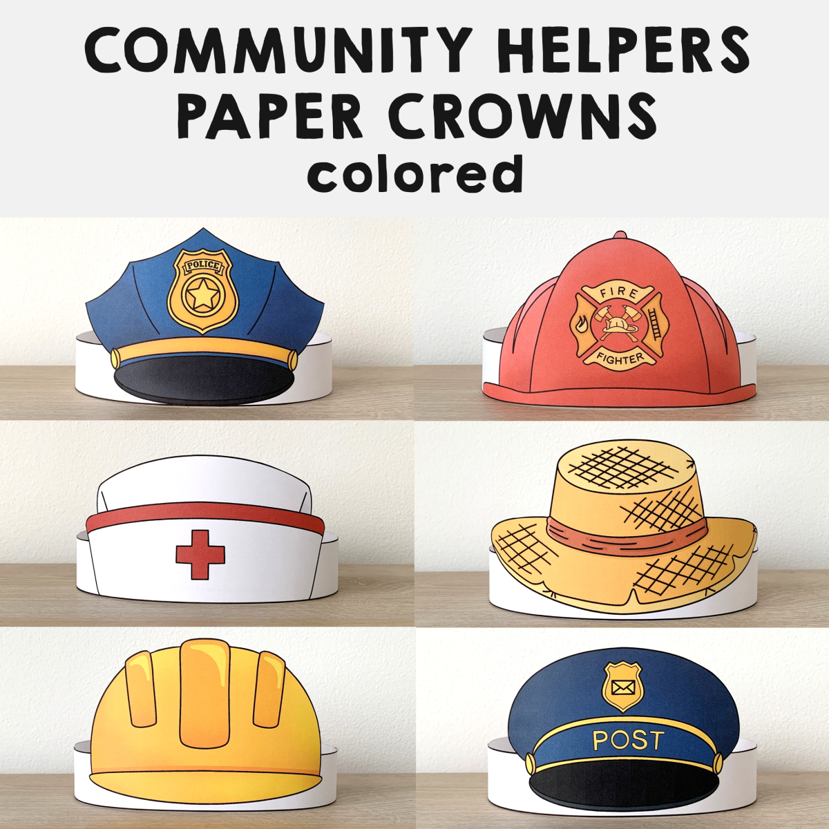 Community Helpers Paper Hats Career Day Printable Paper Costume throughout Community Helpers Printable Paper Hats Free Download