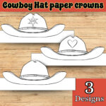 Cowboy Hat Paper Crown, Sheriff Hat, Cowgirl Hat, Coloring Craft For Printable Paper Cowboy Hat Template