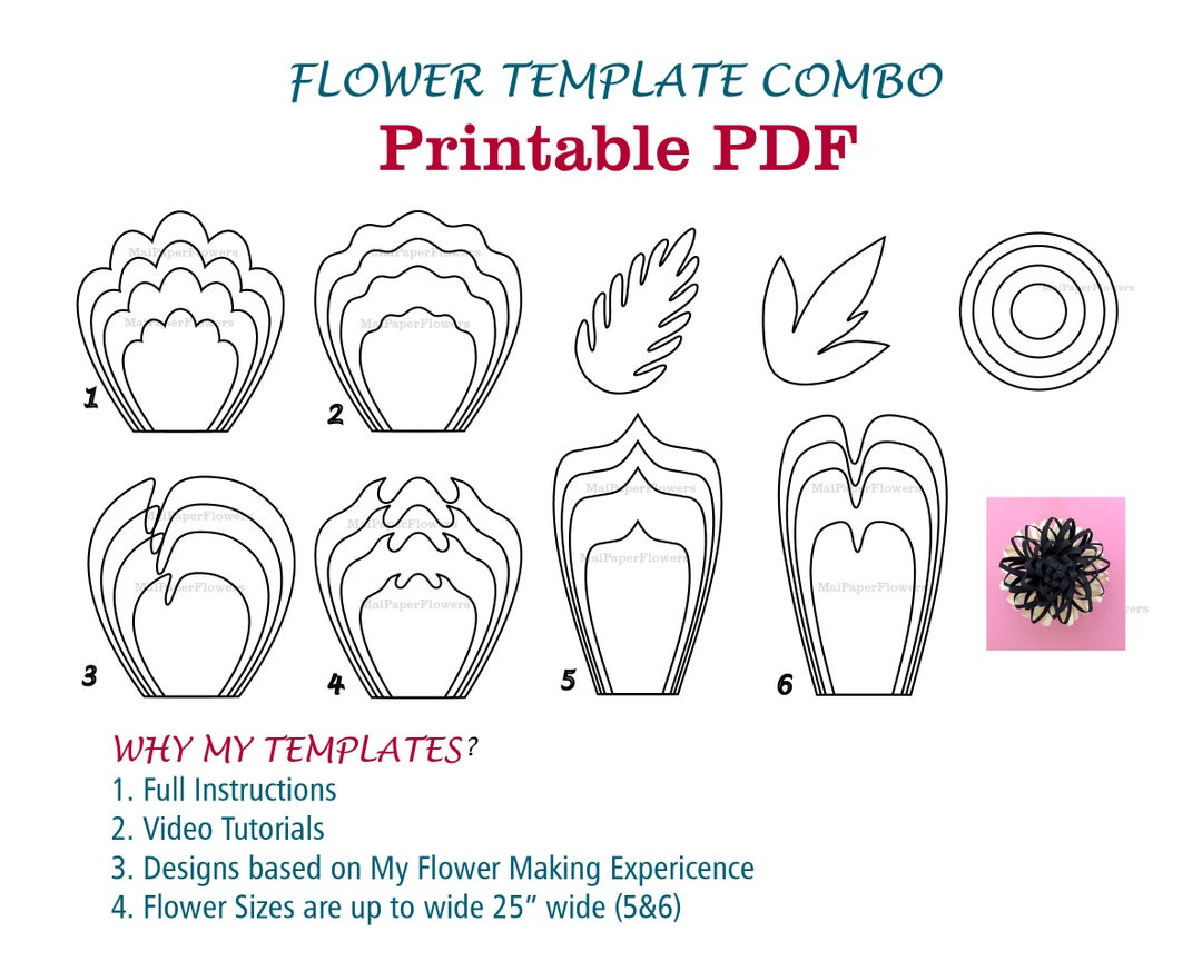Digital Paper Flower Template Pdf Paper Flower Bundles Giant Paper for Printable Paper Flower Template