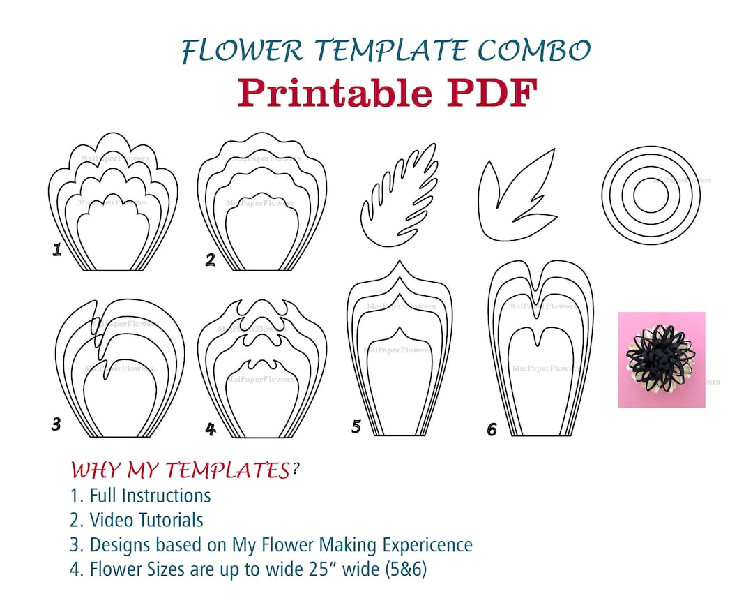 Digital Paper Flower Template Pdf Paper Flower Bundles Giant Paper for Printable Paper Flowers