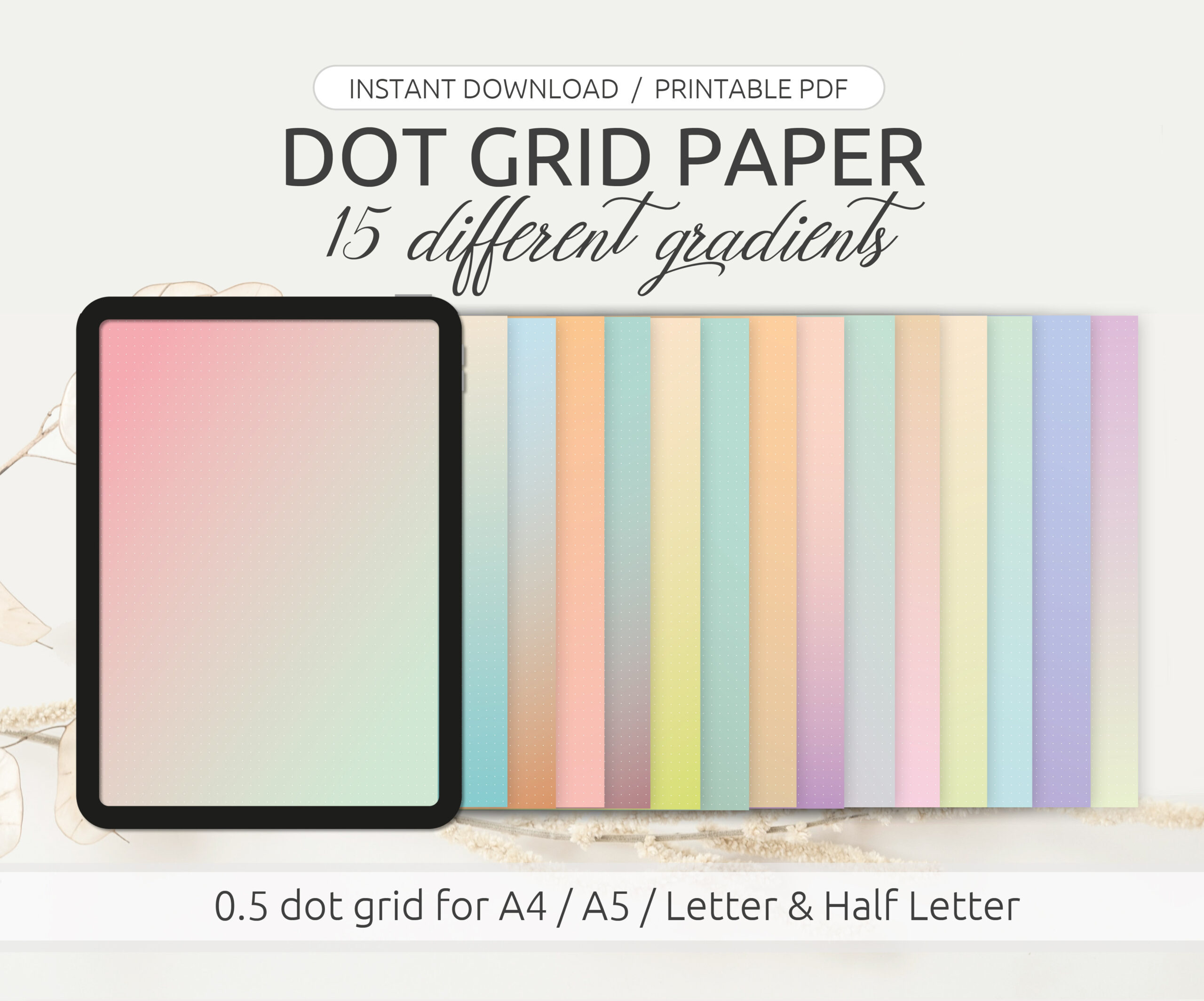 Digital Paper Pack - Dot Grid Paper, 15 Different Gradients, For in Digital Printable Paper