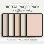 Digital Paper Pack   Warm Tones (5 Colors) With Different Grids Inside Printable Paper Pack