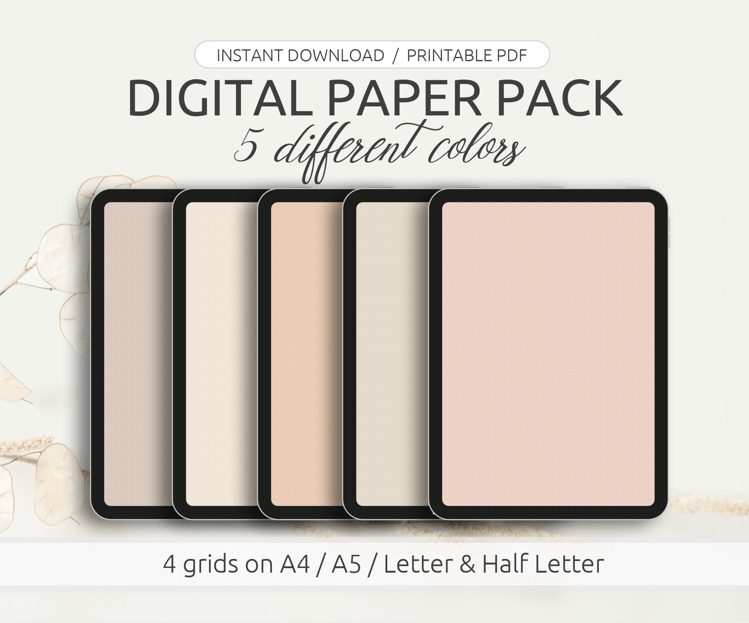 Digital Paper Pack - Warm Tones (5 Colors) With Different Grids inside Printable Paper Pack