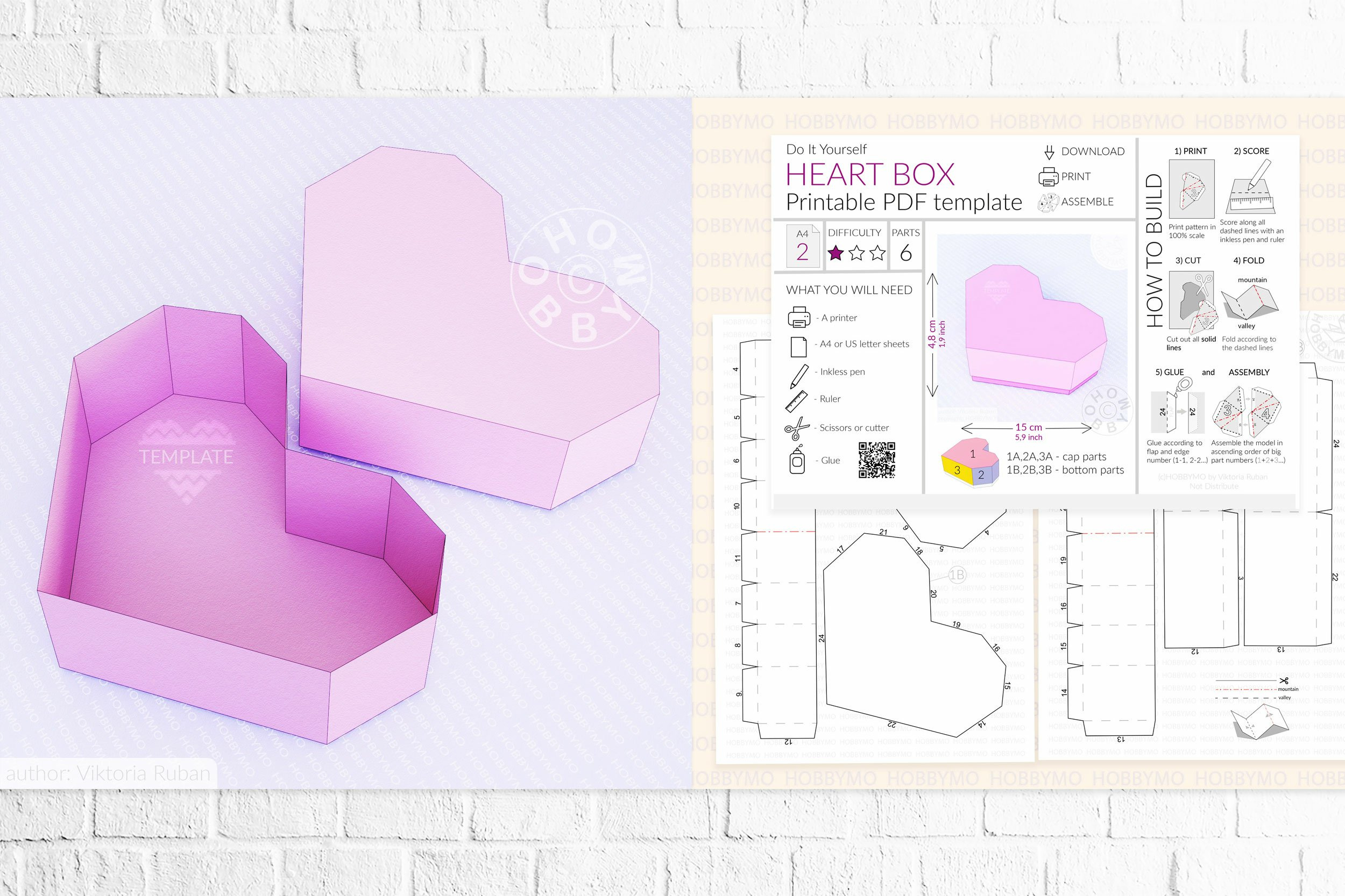 Diy Paper Heart Box, Papercraft Template Pdf inside Printable Paper Craft Box