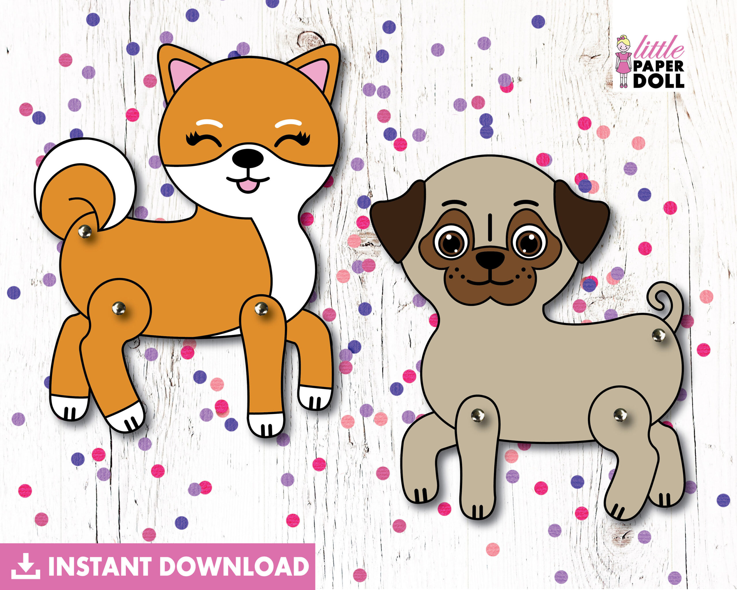 Dog Paper Doll Instant Download, Printable Puppy Dog Coloring Page in Printable Paper Doll Dog
