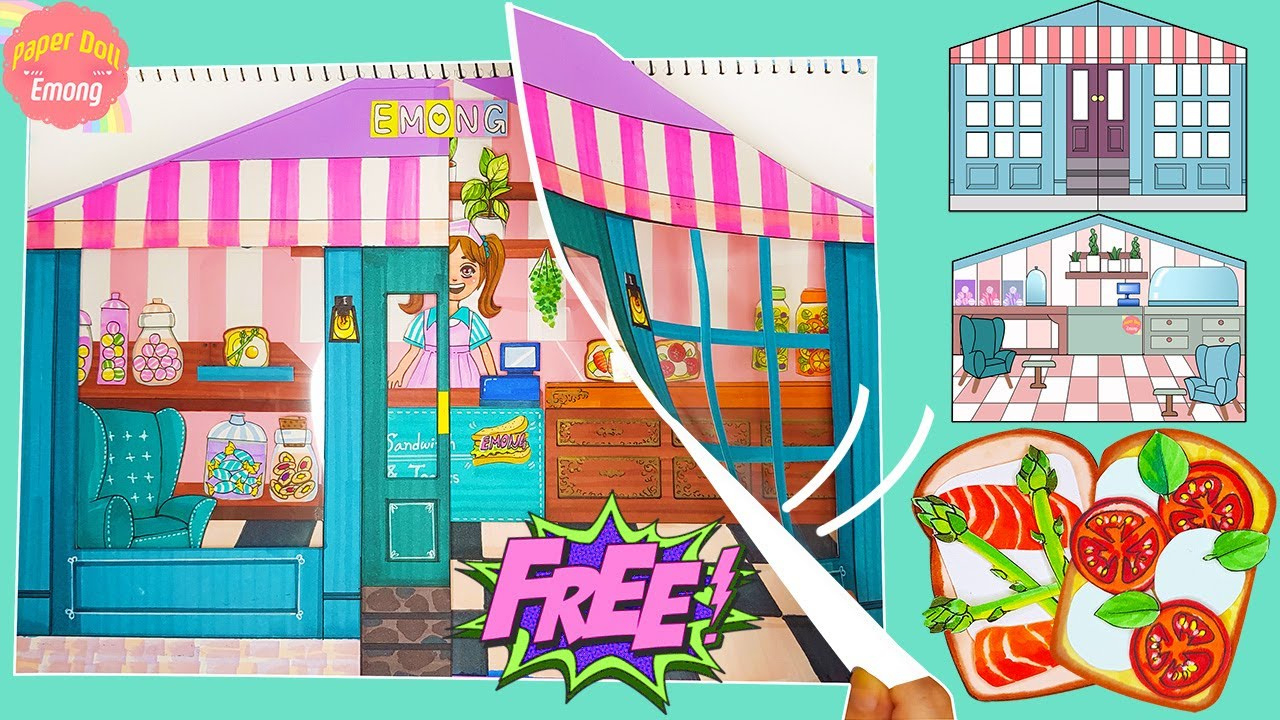 [Download Free Printable Dolls Playing] Paper Quiet Book Dollhouse Making Sandwich Shop Kitchen pertaining to Printable Paper Quiet Book Dollhouse