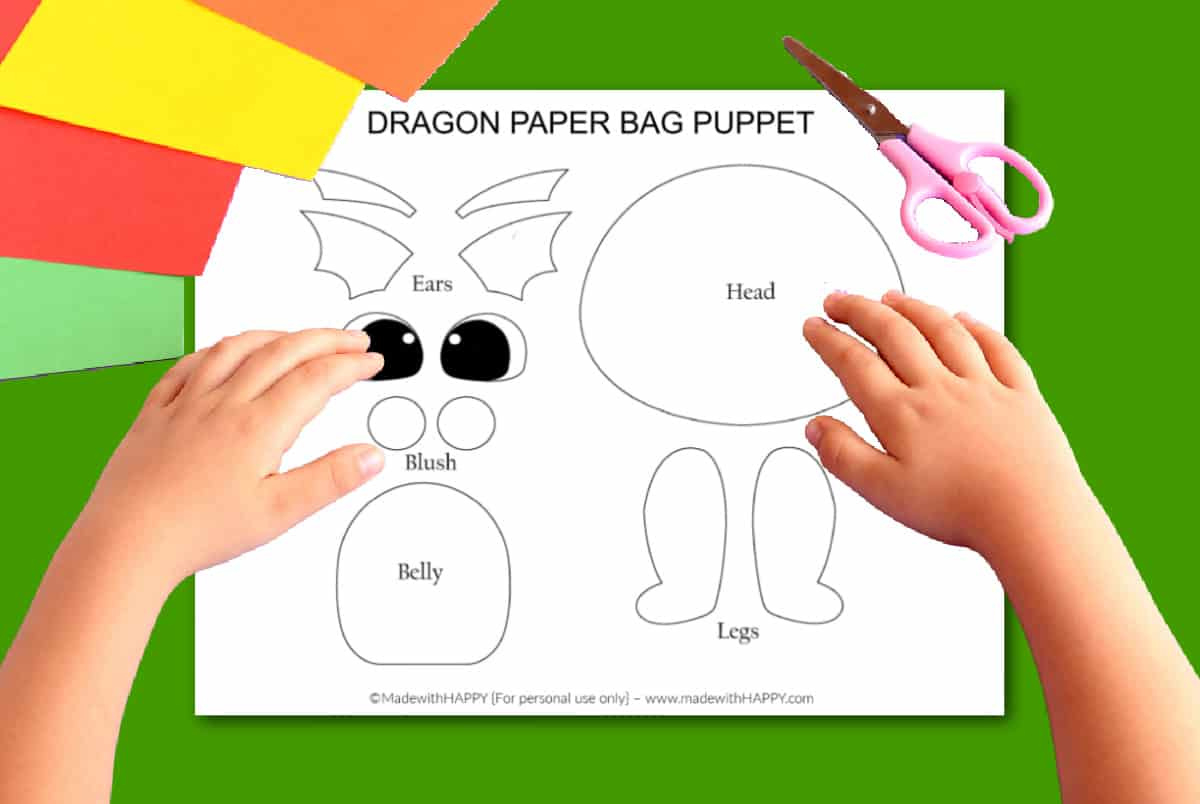 Dragon Paper Bag Puppet [Free Printable Template] - Made With Happy for Free Printable Paper Dragon Puppet Template
