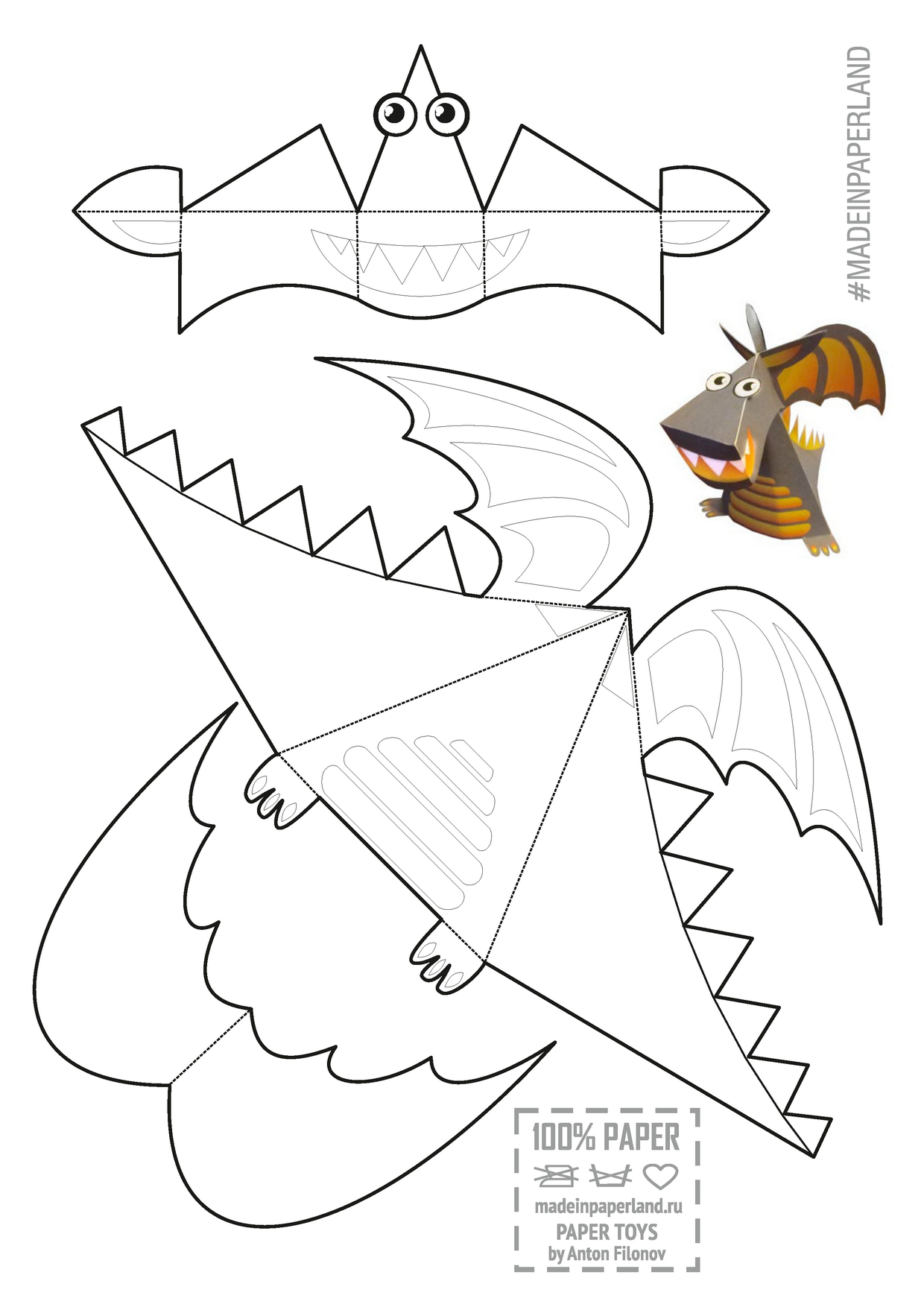 Dragon Paper Model - Free Printable Paper Modelsanton Filonov within Printable Paper Dragon Template
