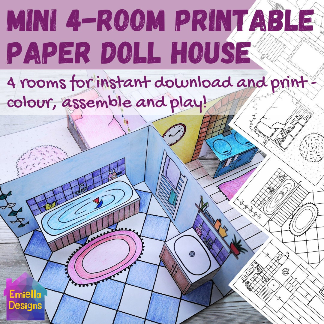 Druckbares Mini Papier Puppenhaus Bastelset - 4 Pop-Up Räume Zum inside Printable Paper Products