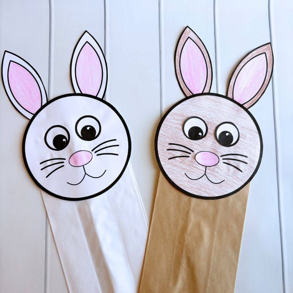 Easy Bunny Paper Bag Puppet Craft (Free Printable!) - Simply Full within Free Printable Paper Bag Puppets